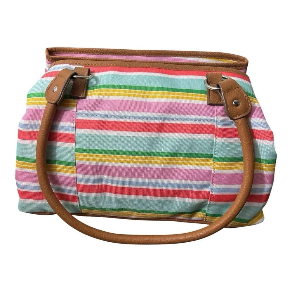 Lily Bloom Maggie Satchel Sunshine Stripe Print Eco-Friendly Bag NWT